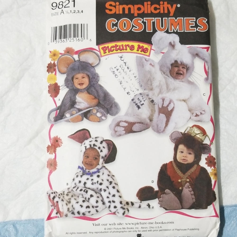 Simplicity Costumes: Mouse, Dog, Bunny, & Monkey